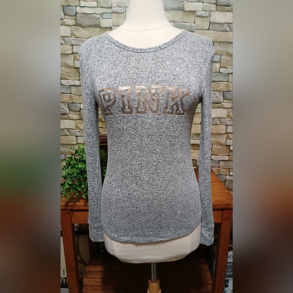 PINK By Victoria's Secret Gray Metallic Gold Shirt Small - Picture 1 of 5